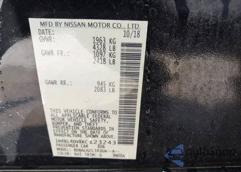 2019 Nissan Altima 2.5 Sv from USA, damaged, VIN 1N4BL4DV8KC123243